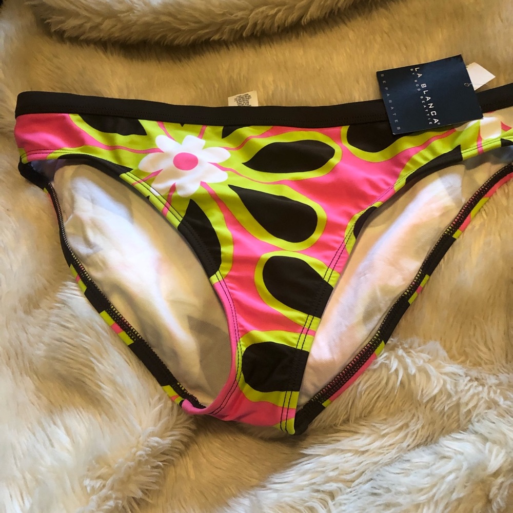 La Blanca Womens Swimwear White Size 14 Bikini Bottom Floral Green Pink Brown.